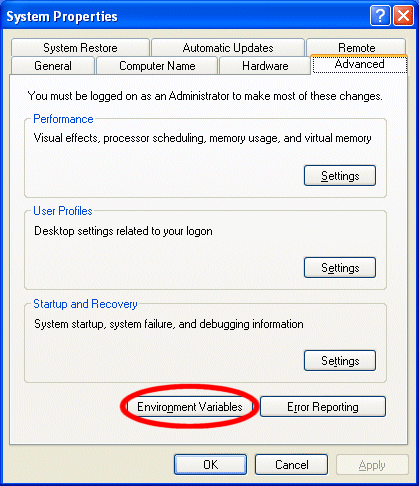 Click 'Environment Variables' on the Advanced tab