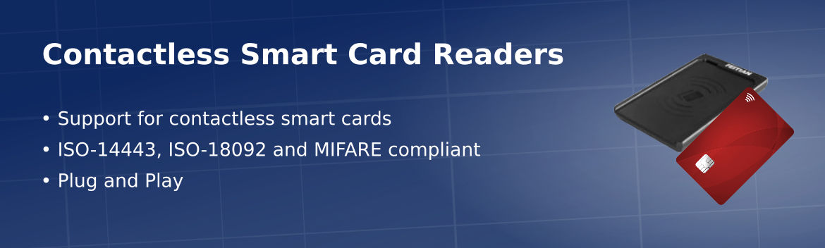Contactless smart cards readers support contactless, NFC and MIFARE smart cards for secure applications.
