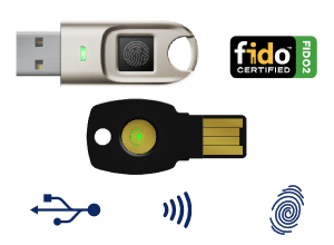 FIDO security keys protect online user accounts against hackers. Biometric FIDO keys allow for passwordless logins.
