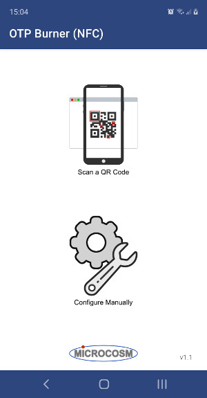 Microcosm OTP Burner app home screen