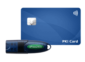 PKI cards and USB tokens for secure cryptographic operations including digital signatures and certificate-based authentication
