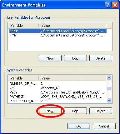Click 'New' under 'System Variables'