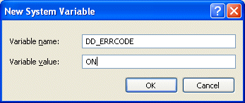 Enter 'DD_ERRCODE' for the variable name, and 'ON' for the variable value